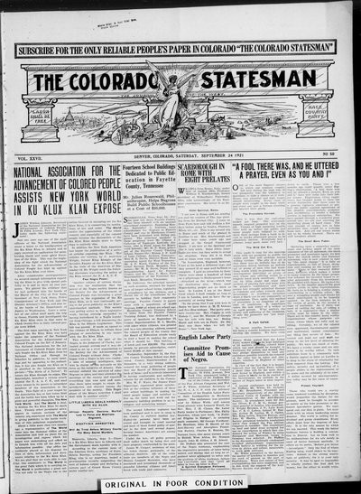 Colorado Statesman, Sep 24, 1921