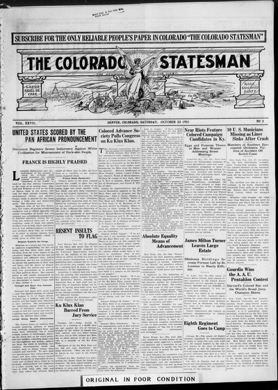 Colorado Statesman, Oct 22, 1921