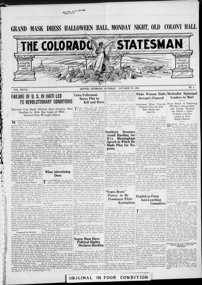 Colorado Statesman, Oct 29, 1921