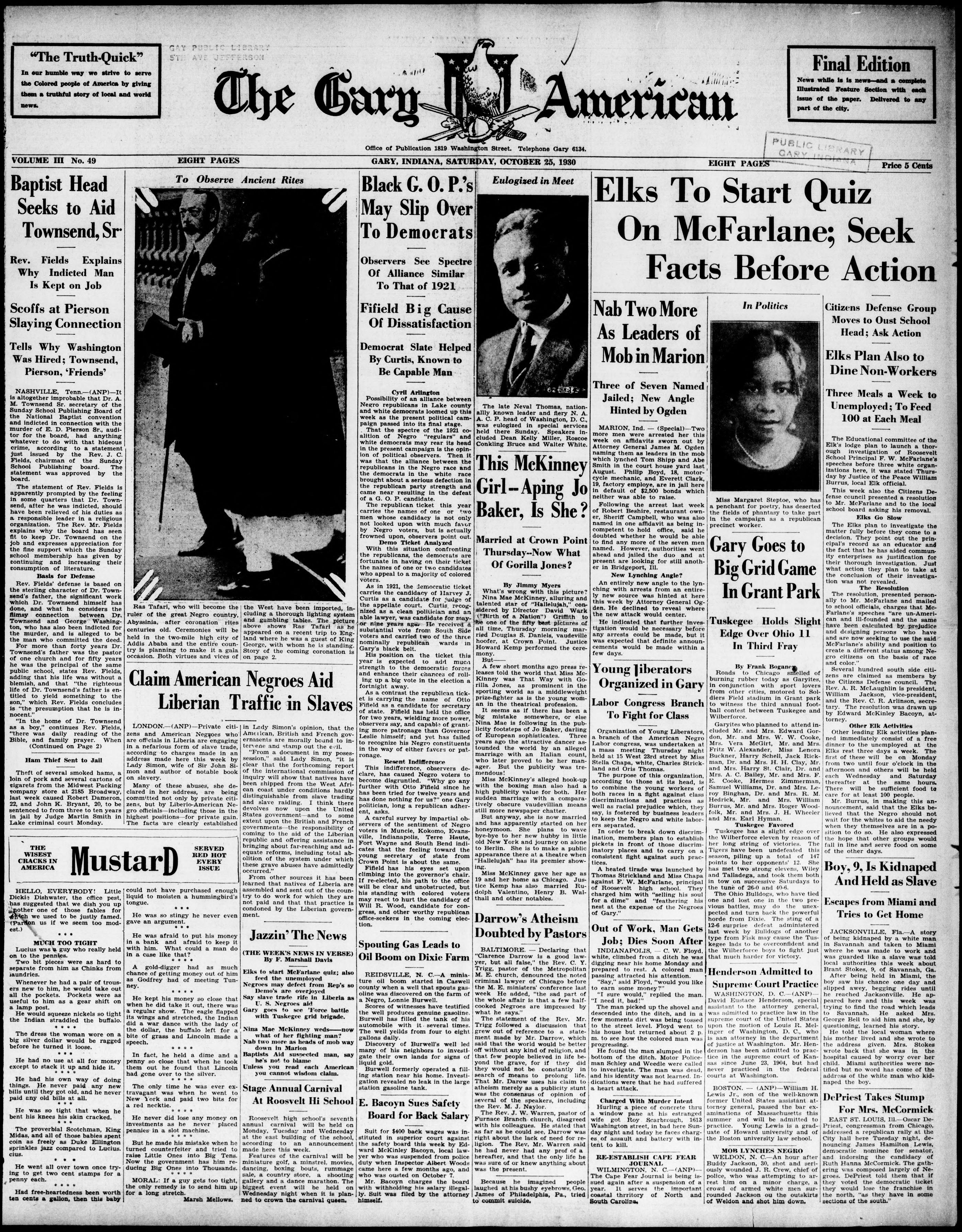 Gary American, Oct 25, 1930