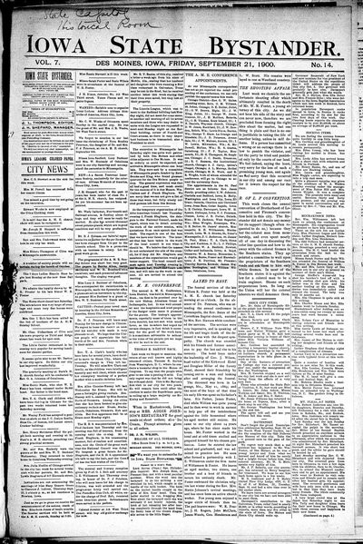 Iowa State Bystander, Sep 21, 1900