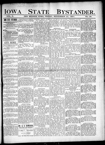 Iowa State Bystander, Nov 22, 1901