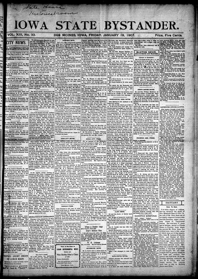 Iowa State Bystander, Jan 18, 1907