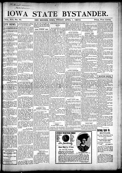 Iowa State Bystander, Apr 12, 1907