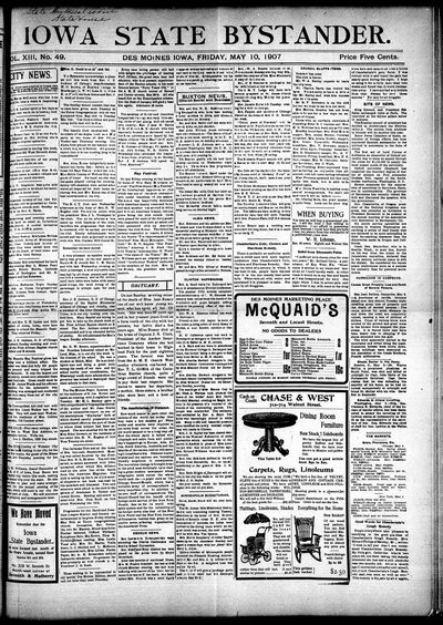 Iowa State Bystander, May 10, 1907
