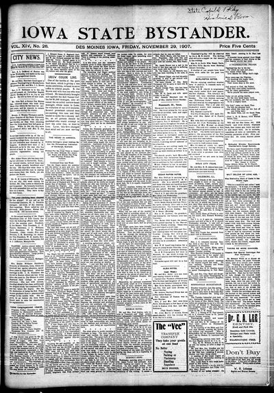 Iowa State Bystander, Nov 29, 1907