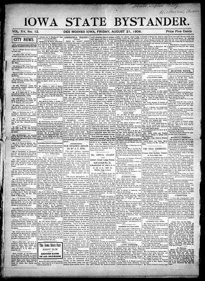 Iowa State Bystander, Aug 21, 1908