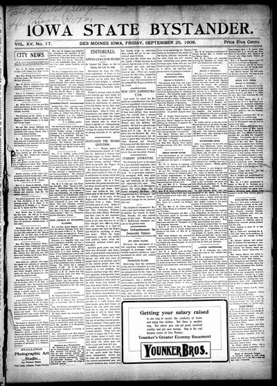 Iowa State Bystander, Sep 25, 1908