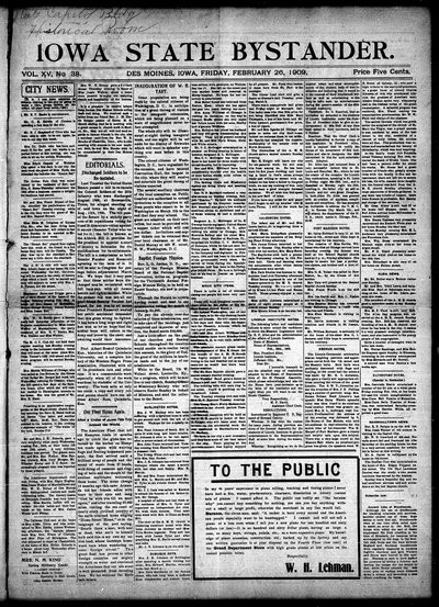Iowa State Bystander, Feb 26, 1909