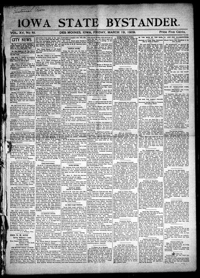 Iowa State Bystander, Mar 19, 1909
