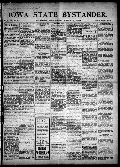 Iowa State Bystander, Mar 26, 1909