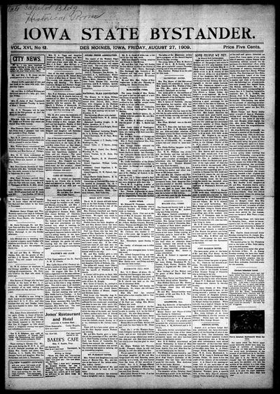 Iowa State Bystander, Aug 27, 1909