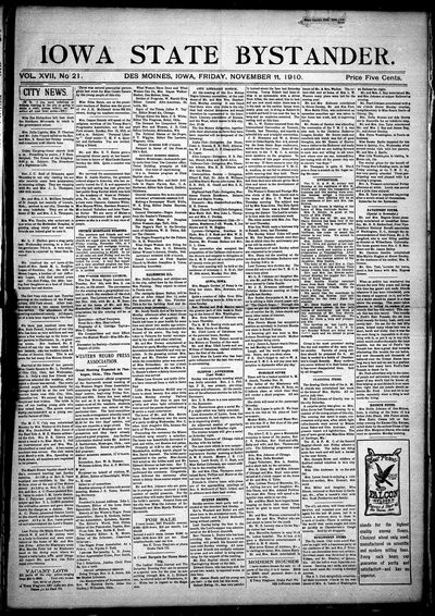 Iowa State Bystander, Nov 11, 1910