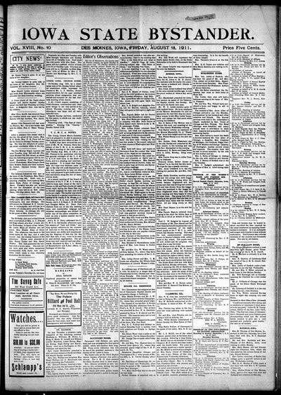 Iowa State Bystander, Aug 18, 1911