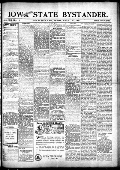 Iowa State Bystander, Aug 30, 1912