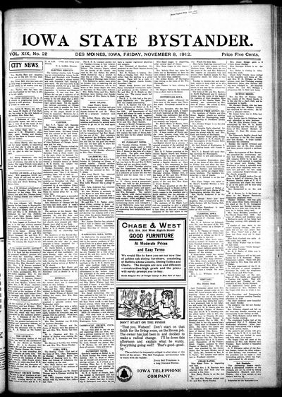 Iowa State Bystander, Nov 8, 1912