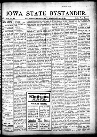 Iowa State Bystander, Nov 22, 1912