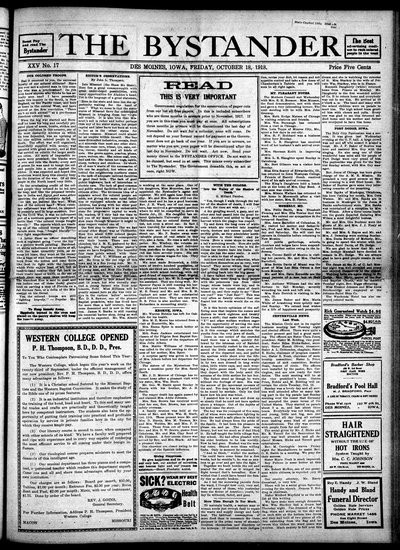 Iowa State Bystander, Oct 18, 1918