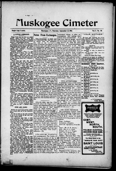 Muskogee Cimeter, Sep 22, 1904