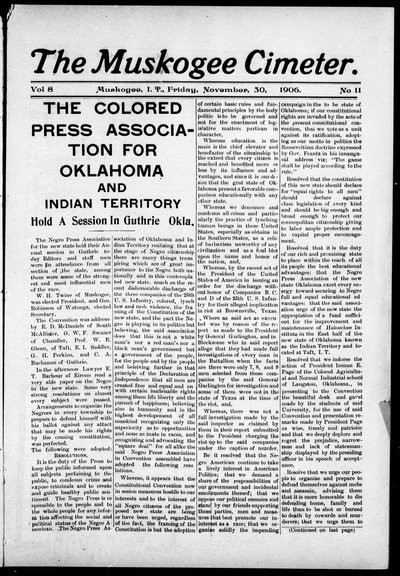 Muskogee Cimeter, Nov 30, 1906