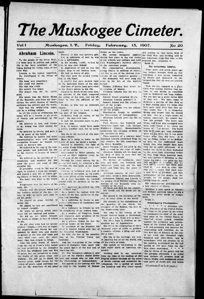 Muskogee Cimeter, Feb 15, 1907