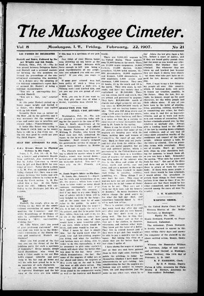 Muskogee Cimeter, Feb 22, 1907