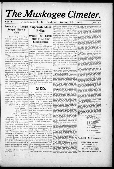 Muskogee Cimeter, Aug 23, 1907