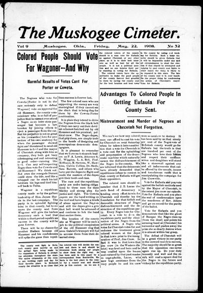 Muskogee Cimeter, May 22, 1908