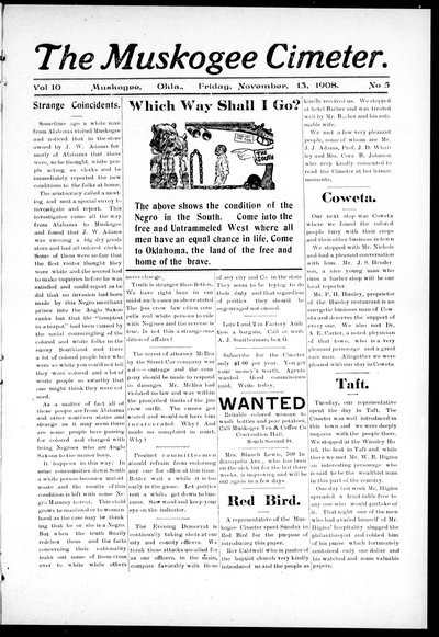 Muskogee Cimeter, Nov 13, 1908