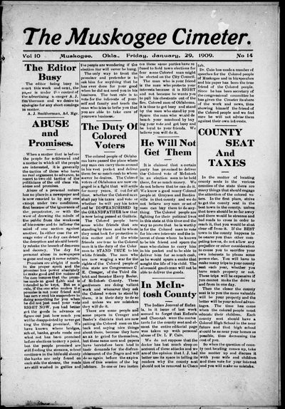 Muskogee Cimeter, Jan 29, 1909