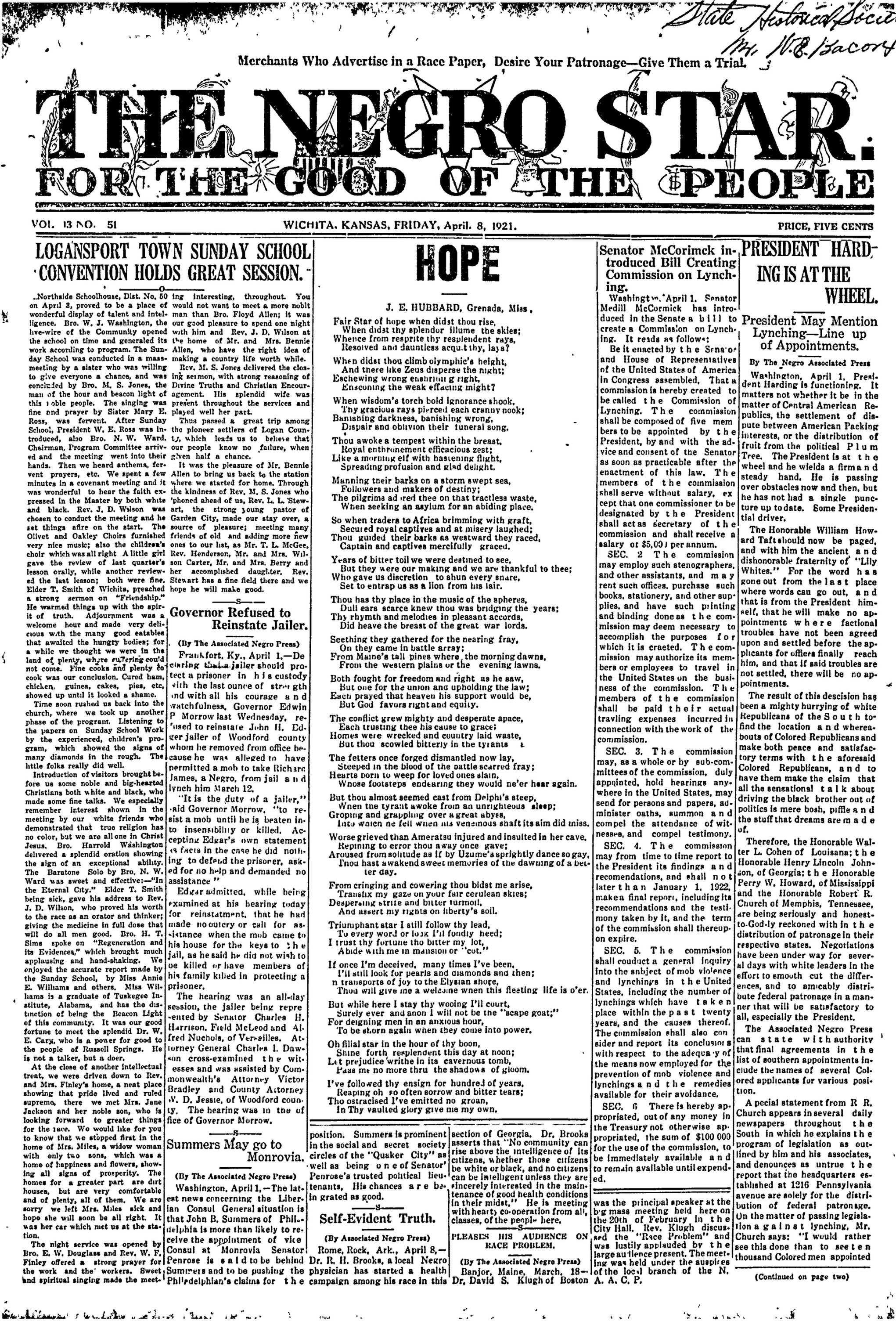 Negro Star, Apr 8, 1921