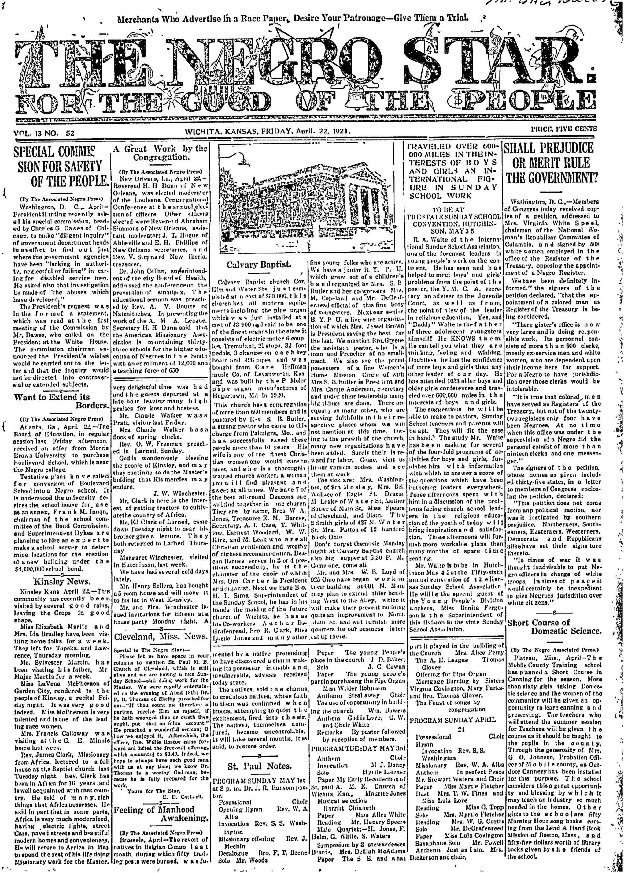 Negro Star, Apr 22, 1921