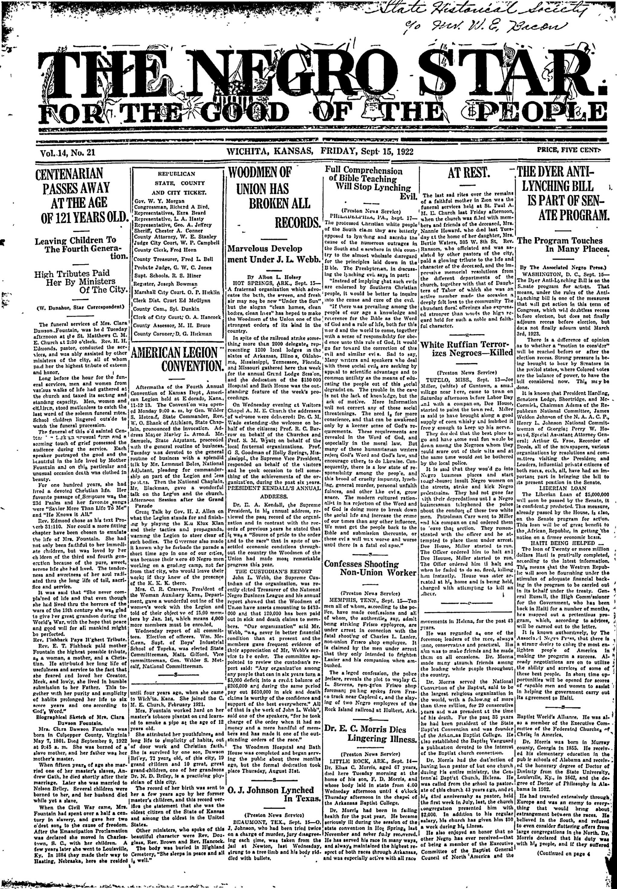 Negro Star, Sep 15, 1922