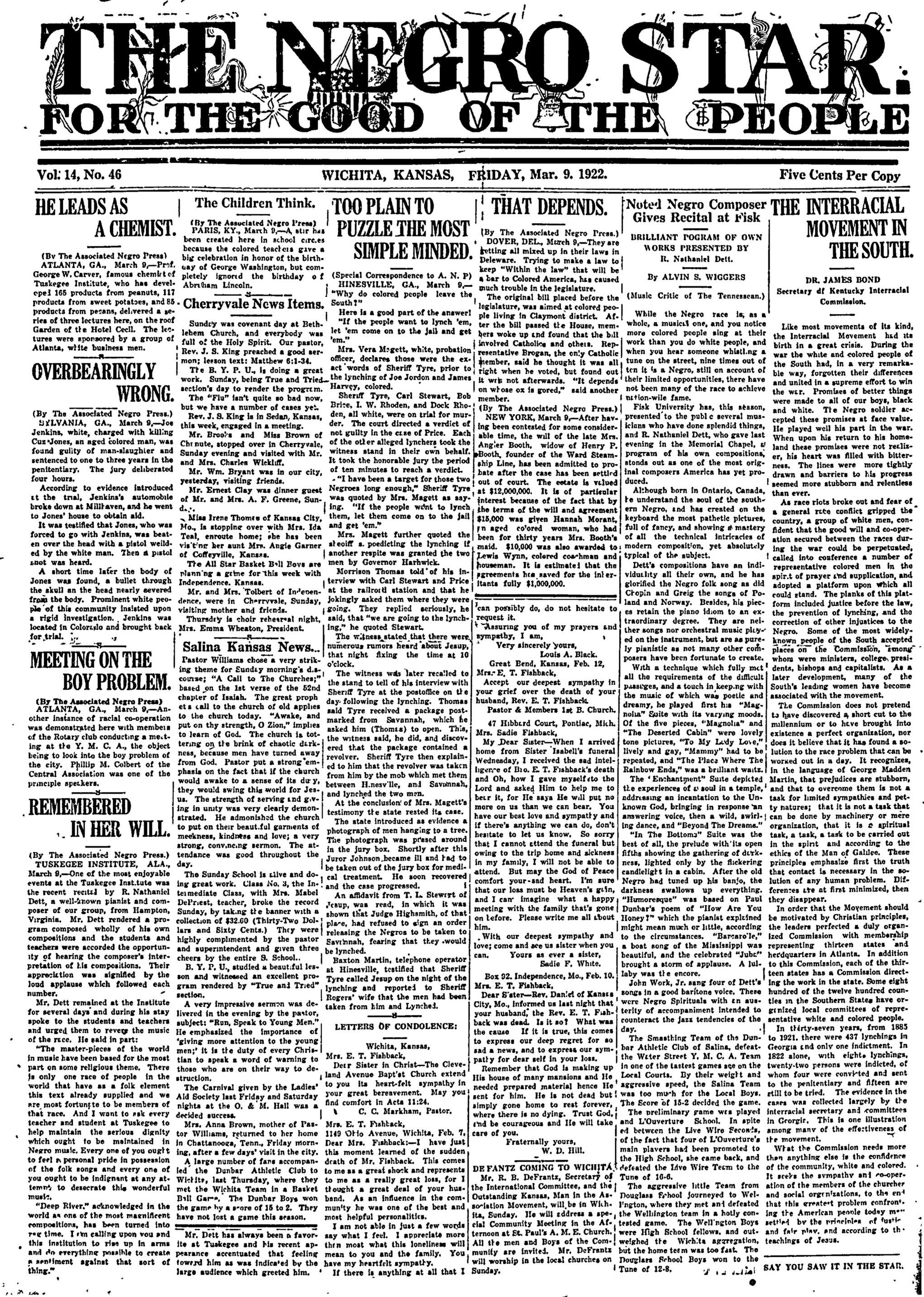 Negro Star, Mar 9, 1923