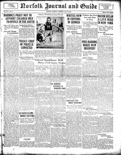 Norfolk Journal and Guide, Jul 30, 1921