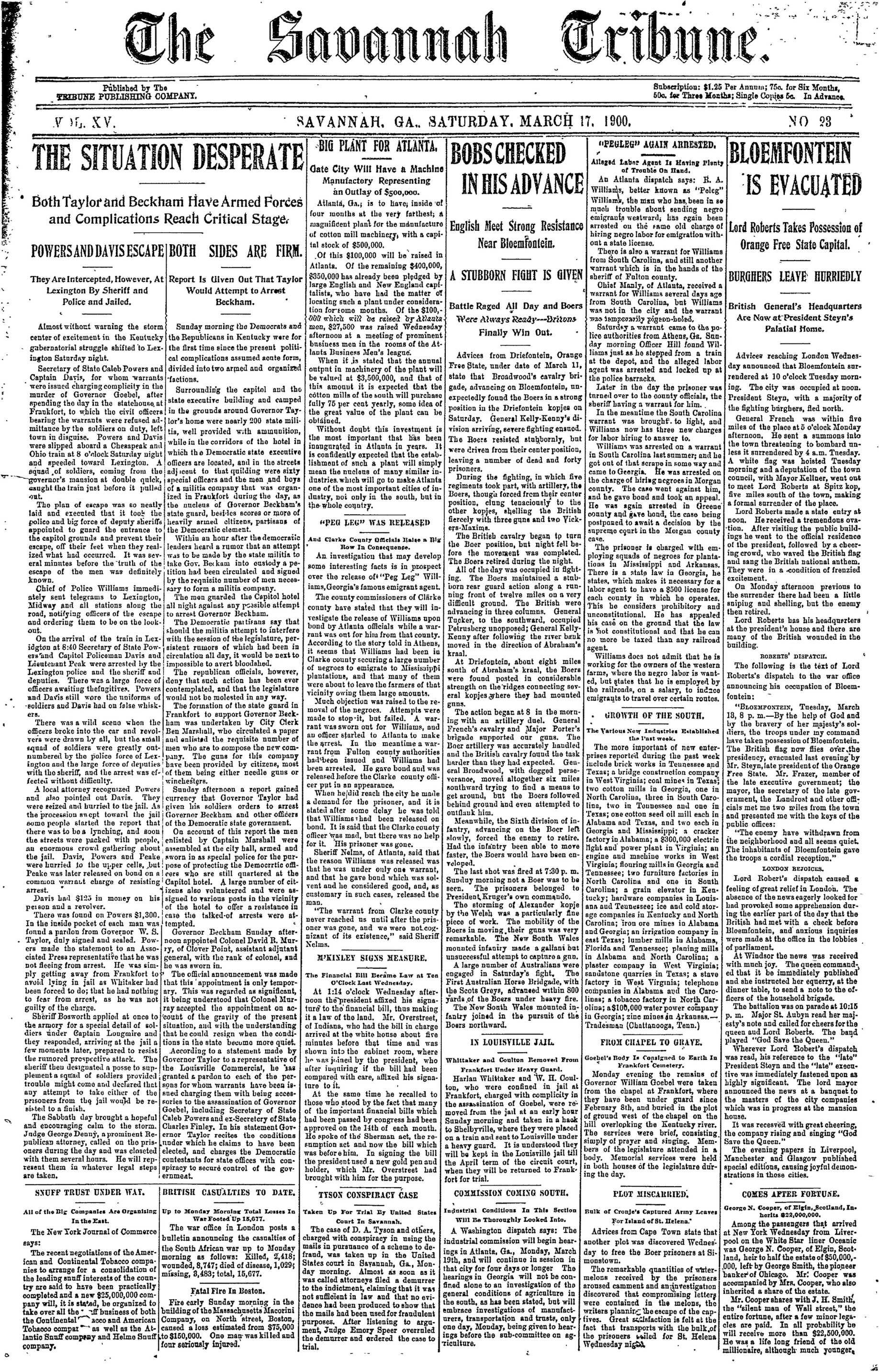 Savannah Tribune, Mar 17, 1900