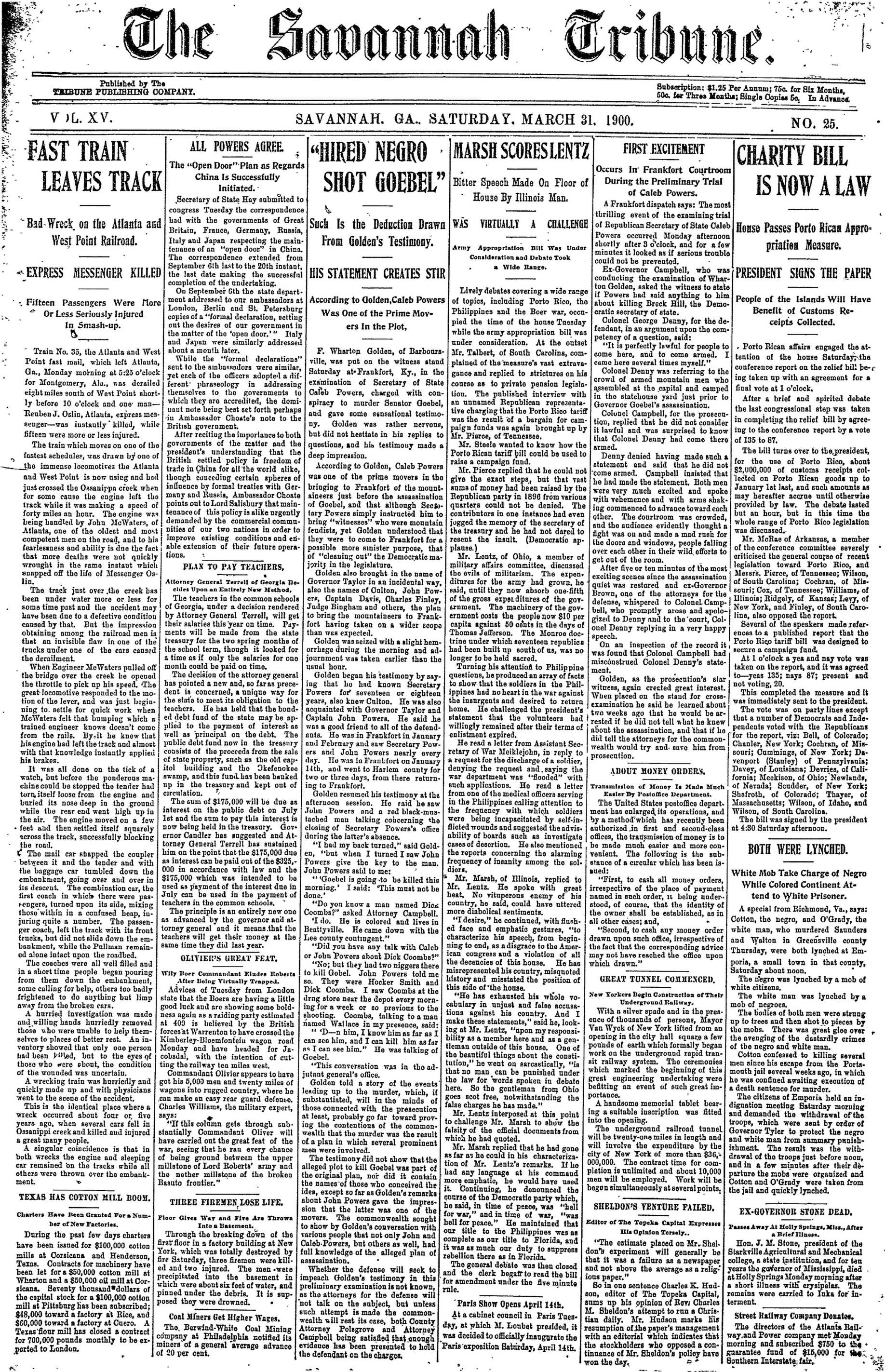 Savannah Tribune, Mar 31, 1900