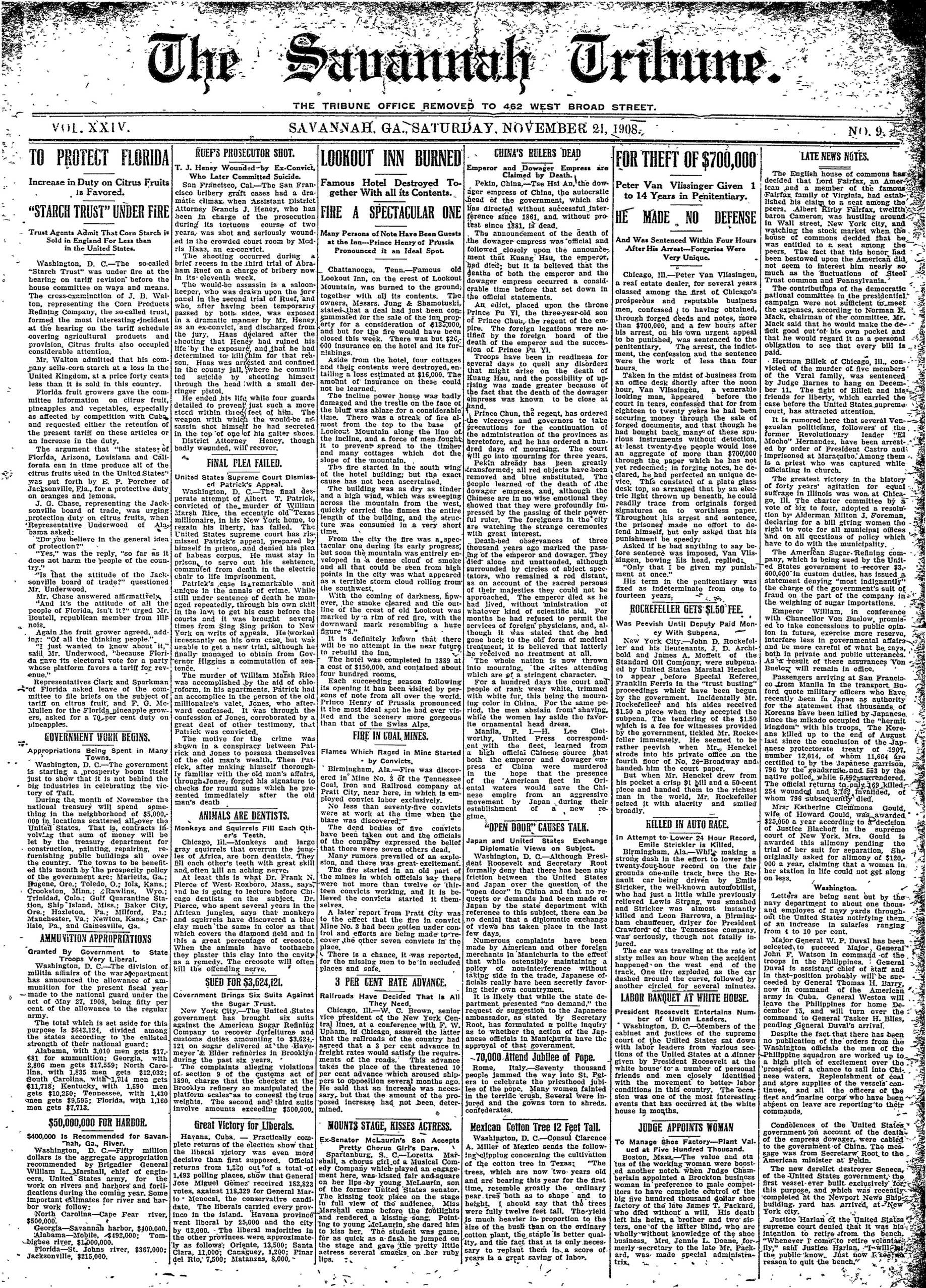 Savannah Tribune, Nov 21, 1908
