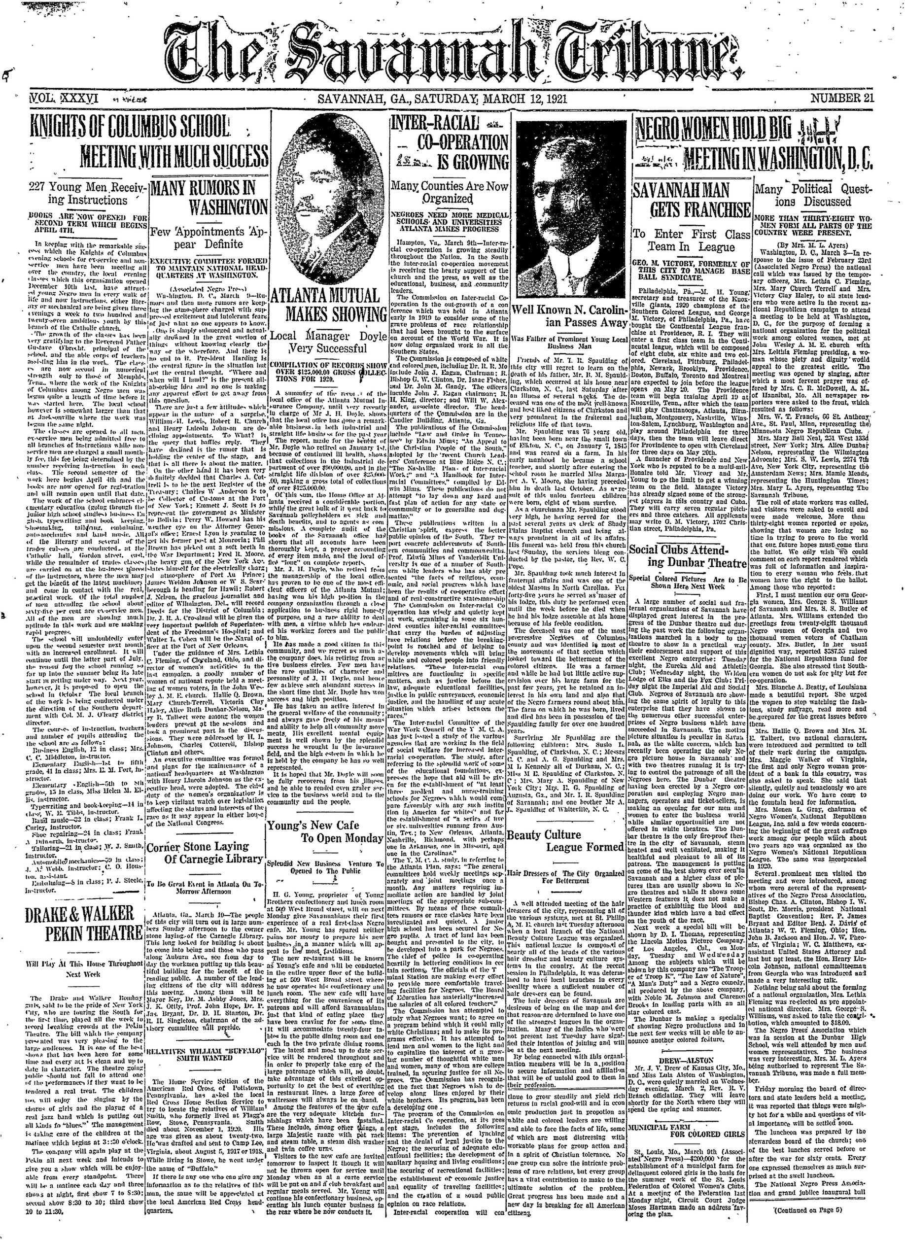Savannah Tribune, Mar 12, 1921