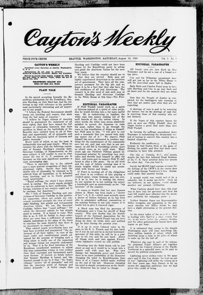 Cayton's Weekly, Aug 14, 1920