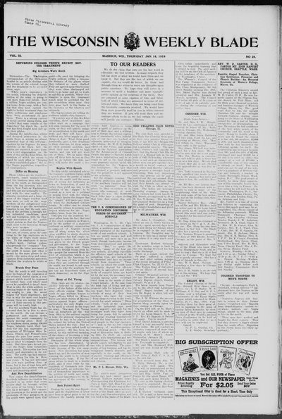Wisconsin Weekly Blade, Jan 16, 1919